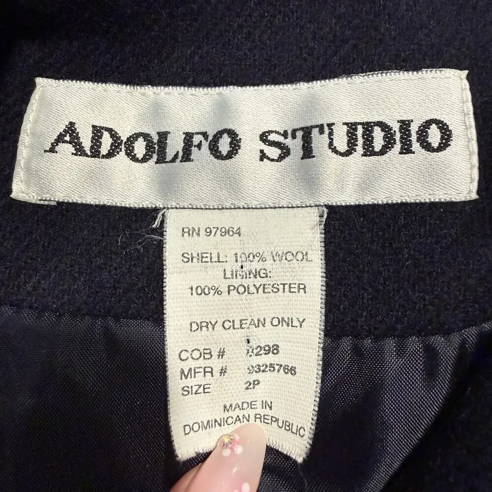 Adolfo Studio Navy Blue Women Wool Blazer Tailored 2p Office Corporate Workwear